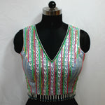 Designer Sleeveless Blouse with All-Over Oyster Work - LABEL KAVITA