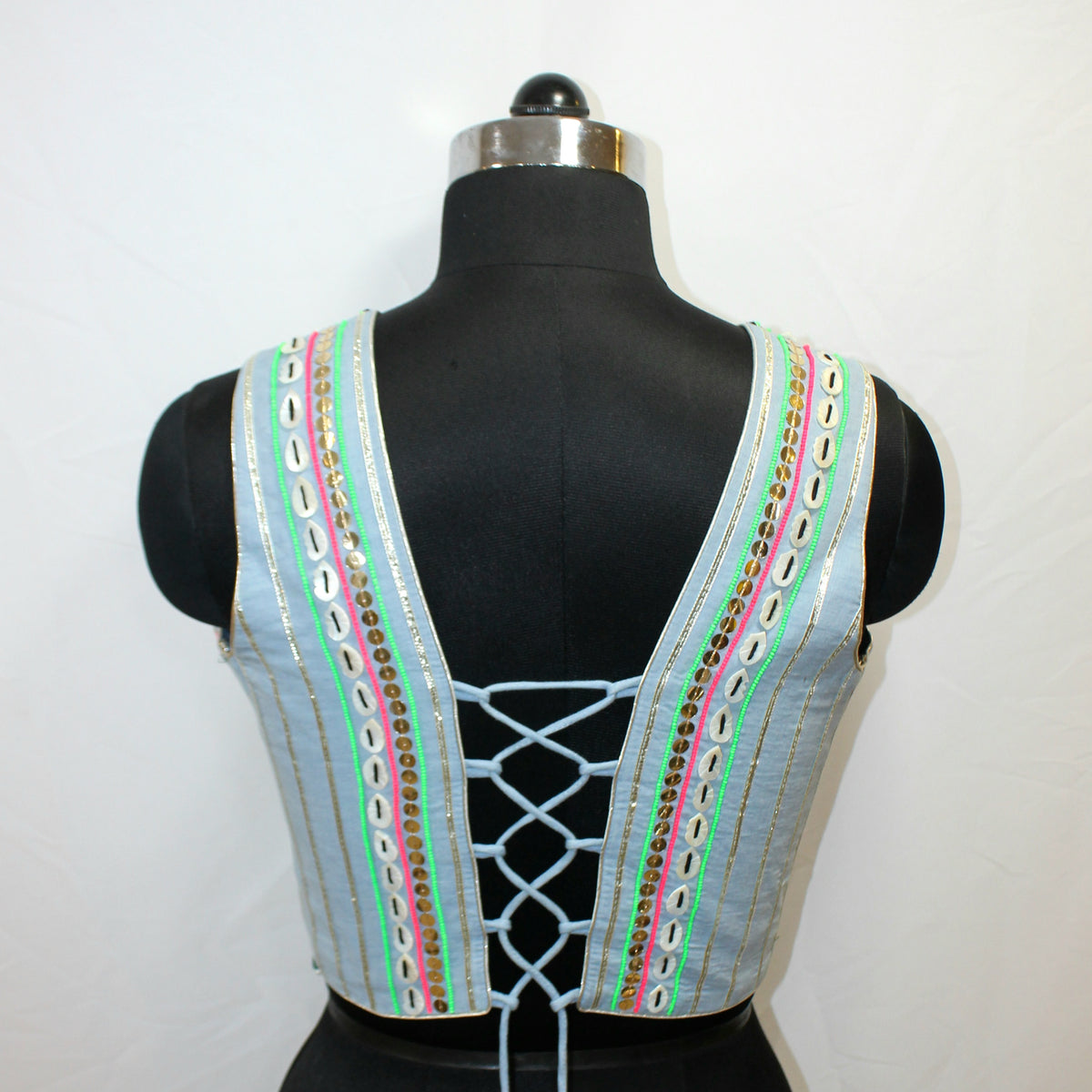 Designer Sleeveless Blouse with All-Over Oyster Work - image 2