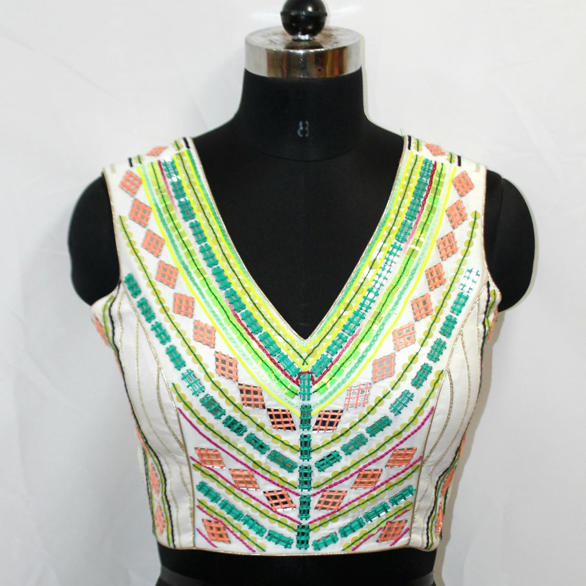 Designer Hand Embroidered Sleeveless Blouse Top - LABEL KAVITA