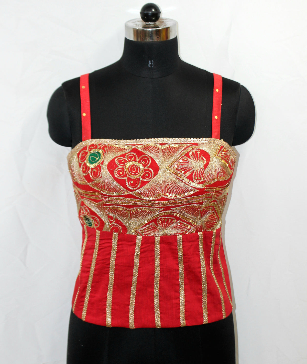 Red Sleeveless Long Choli Top with Chest Hand Work - image 3
