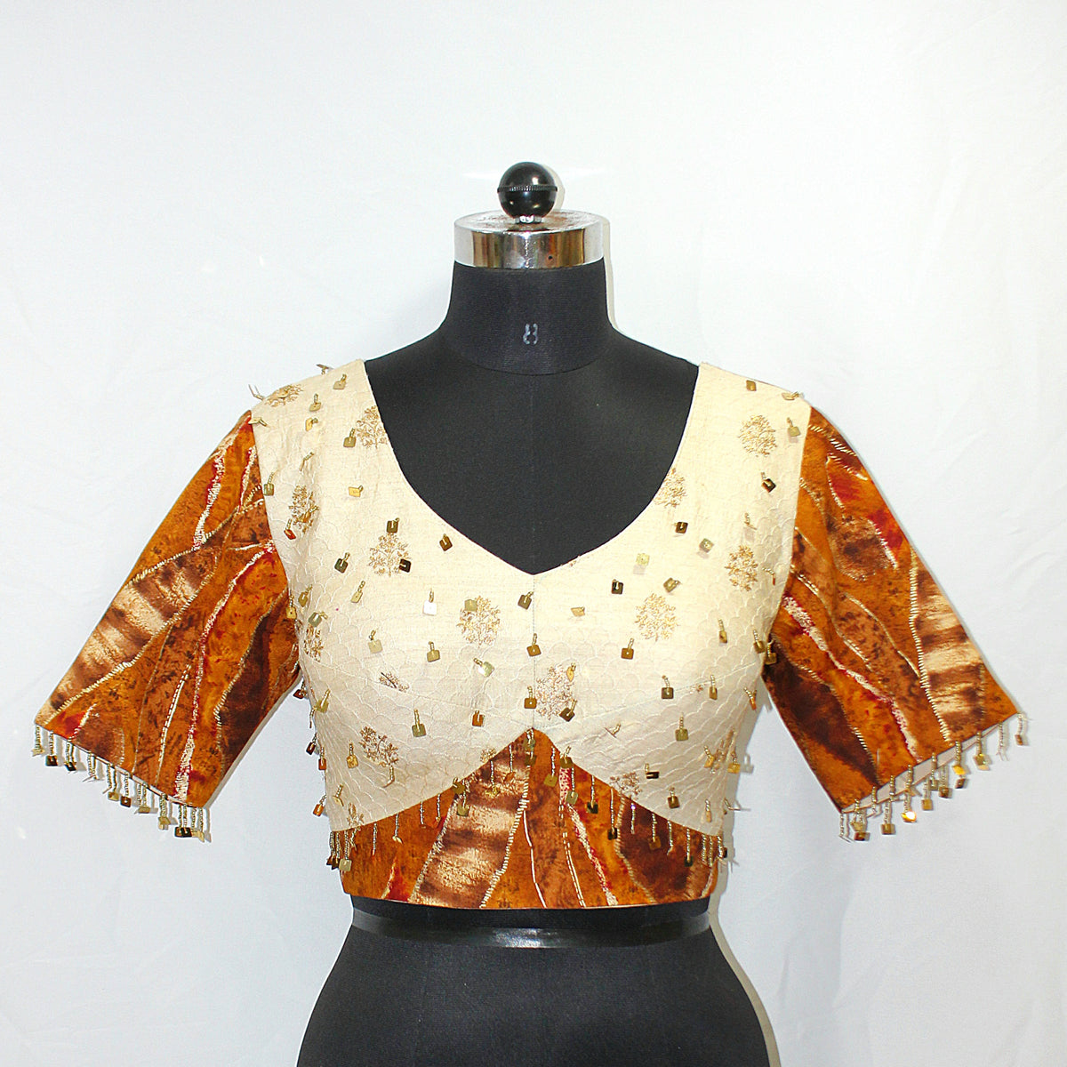 Two Tone Short Sleeve Navratri Blouse with Hand Work - LABEL KAVITA