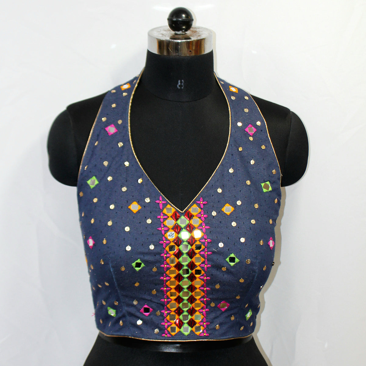 Halter Neck Hand & Mirror Work Blouse Top for Navratri - LABEL KAVITA