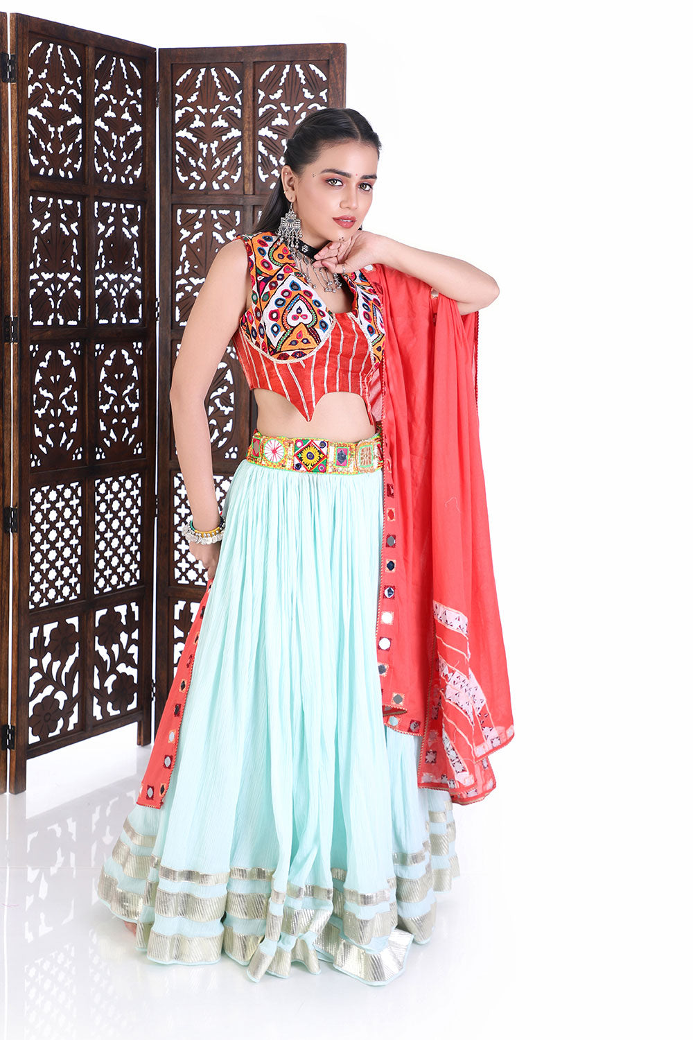 Pastel Blue & Coral Chaniya Choli - image 5
