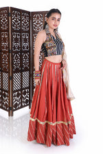 Chaniya Choli with Halter Neck Blouse & Rust Lehenga - image 3