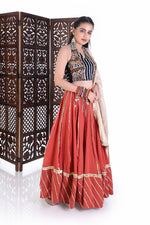 Chaniya Choli with Halter Neck Blouse & Rust Lehenga - image 4
