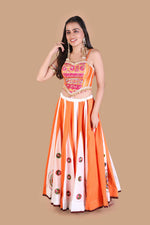 Orange & White Striped Lehenga - LABEL KAVITA