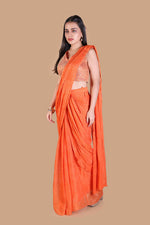 Vibrant Orange Saree with Embroidered Blouse - image 3