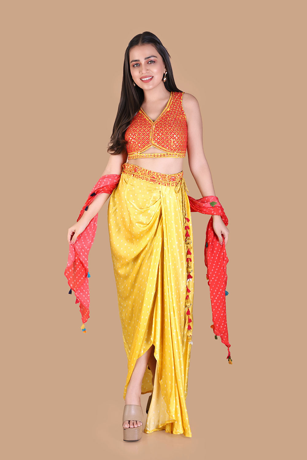 Yellow Draped Dhoti Pants Set - LABEL KAVITA
