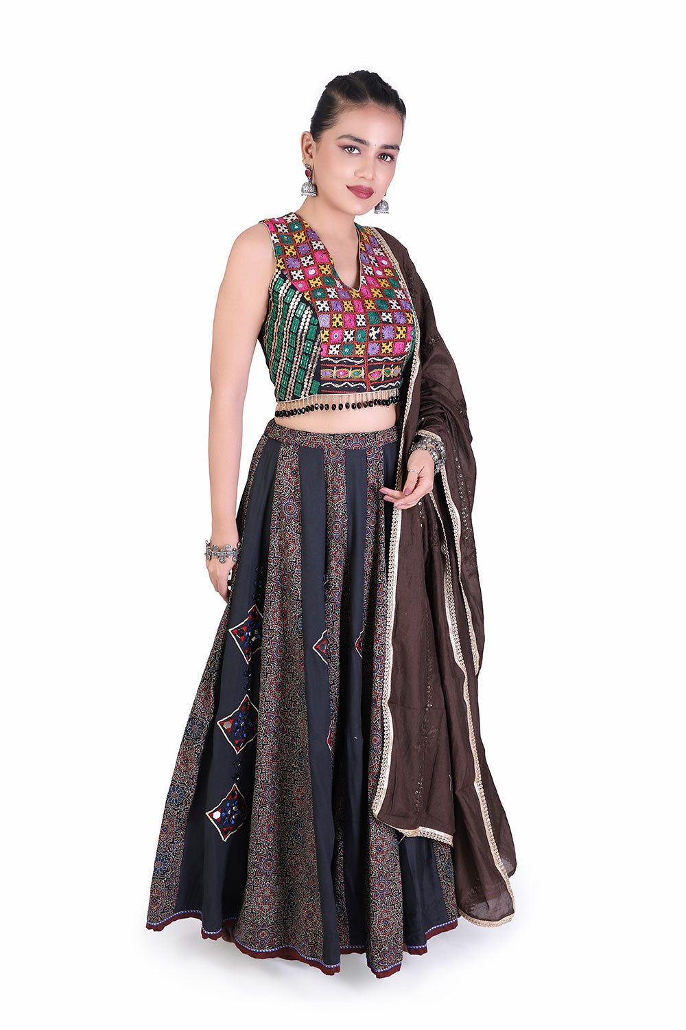 Black & Chocolate Brown Printed Lehenga - image 2