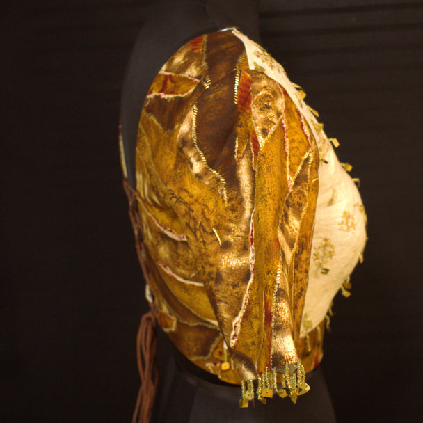 blouse with sleeves and hand work and lace work -brown color mixed with cream color