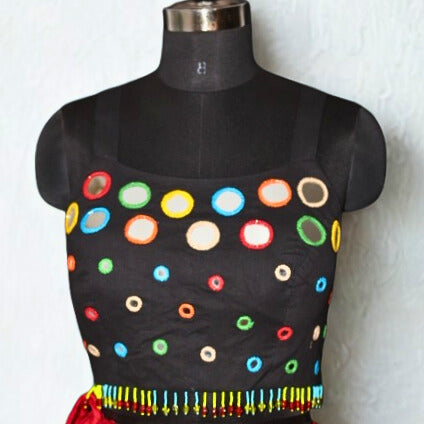 black color blouse with hand work and mirror work
