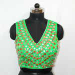 Bright Green Sleeveless Blouse with Full Hand Embroidery - LABEL KAVITA