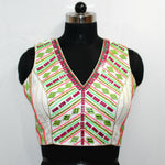 White Sleeveless Blouse with Hand, Lace & Mirror Work - image 2
