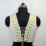 White Sleeveless Blouse with Hand, Lace & Mirror Work - image 3