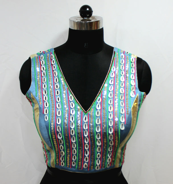 DESIGNER SLEEVE LESS BLOUSE WITH OYSTER WORK