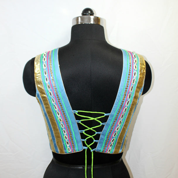 DESIGNER SLEEVE LESS BLOUSE WITH OYSTER WORK