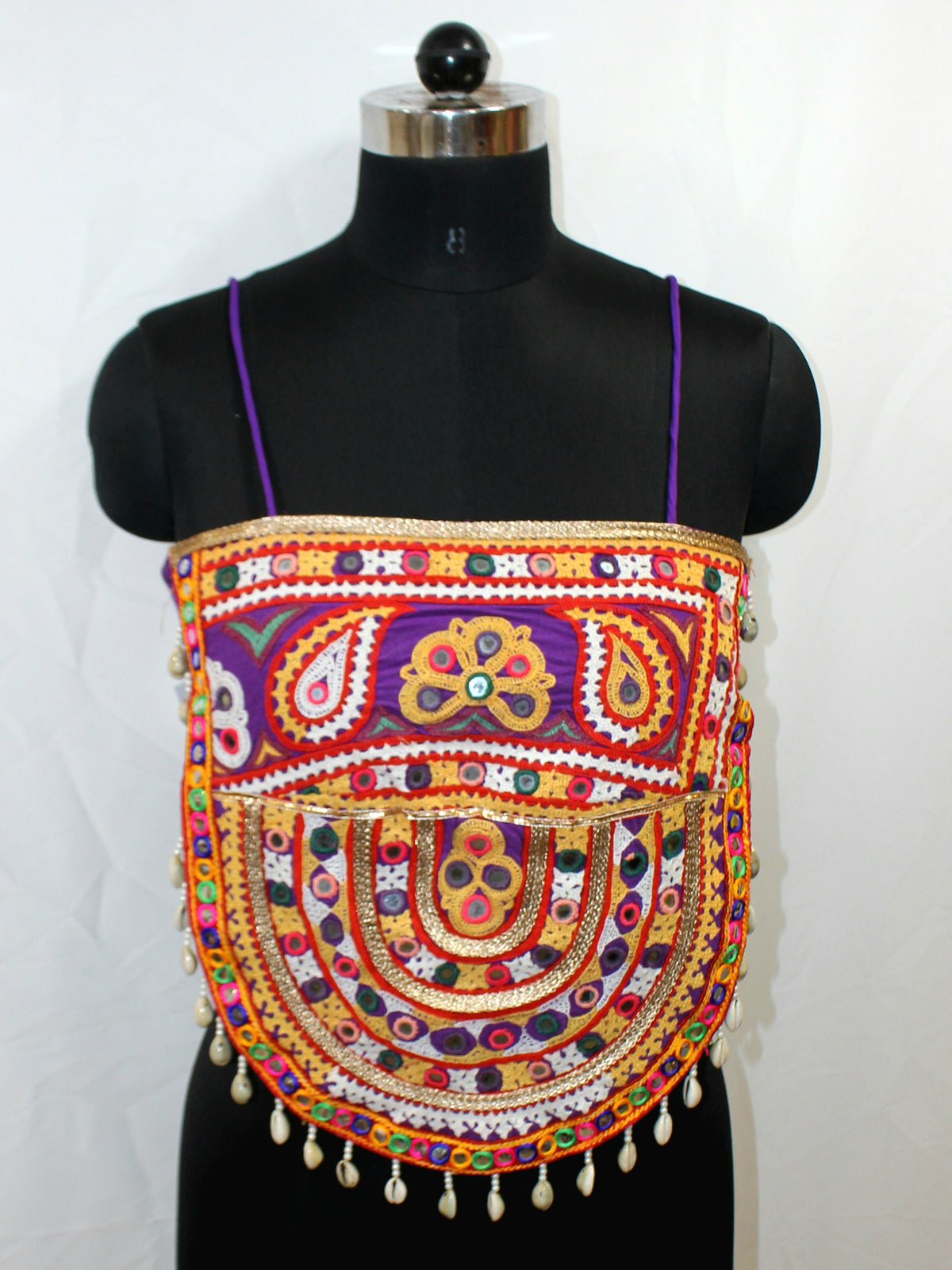 Navratri Kutchi Hand Work Blouse Top with Shoulder Straps - LABEL KAVITA