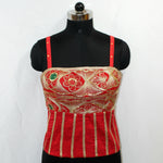 Red Sleeveless Long Choli Top with Chest Hand Work - LABEL KAVITA