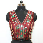 Maroon Sleeveless Blouse with Loaded Hand Embroidery - LABEL KAVITA