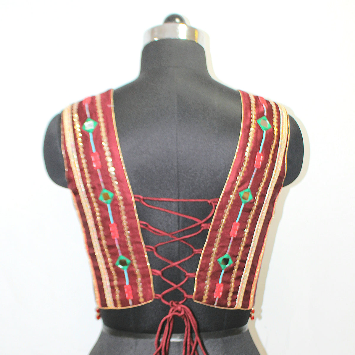 Maroon Sleeveless Blouse with Loaded Hand Embroidery - image 2