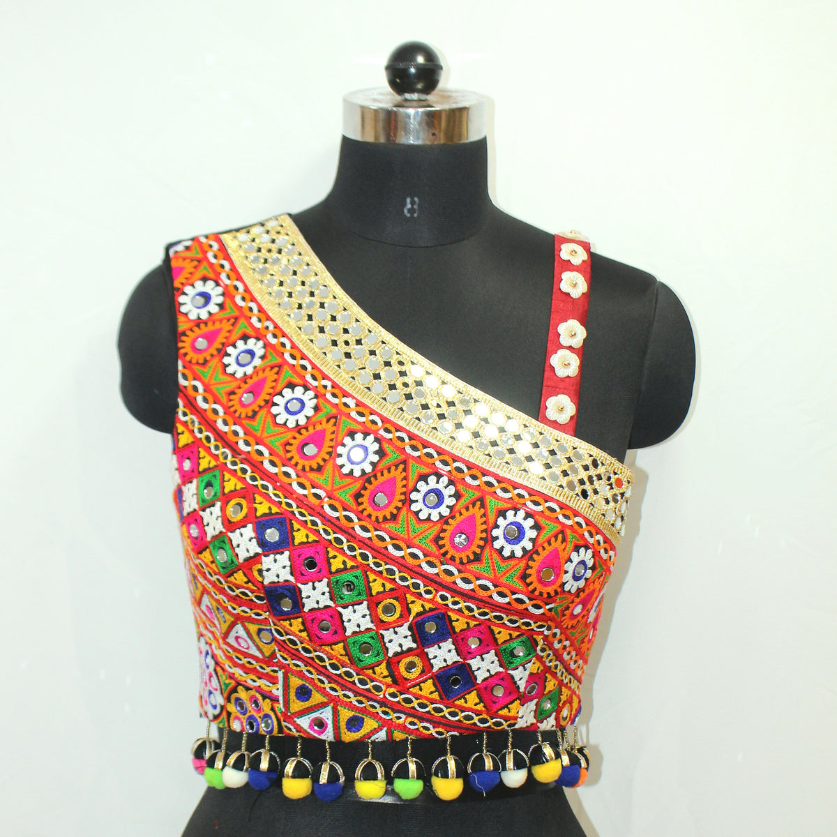One Shoulder Hand & Lace Work Blouse Top for Navratri - LABEL KAVITA