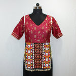 Maroon Red Long Navratri Blouse with Heavy Hand Work - LABEL KAVITA
