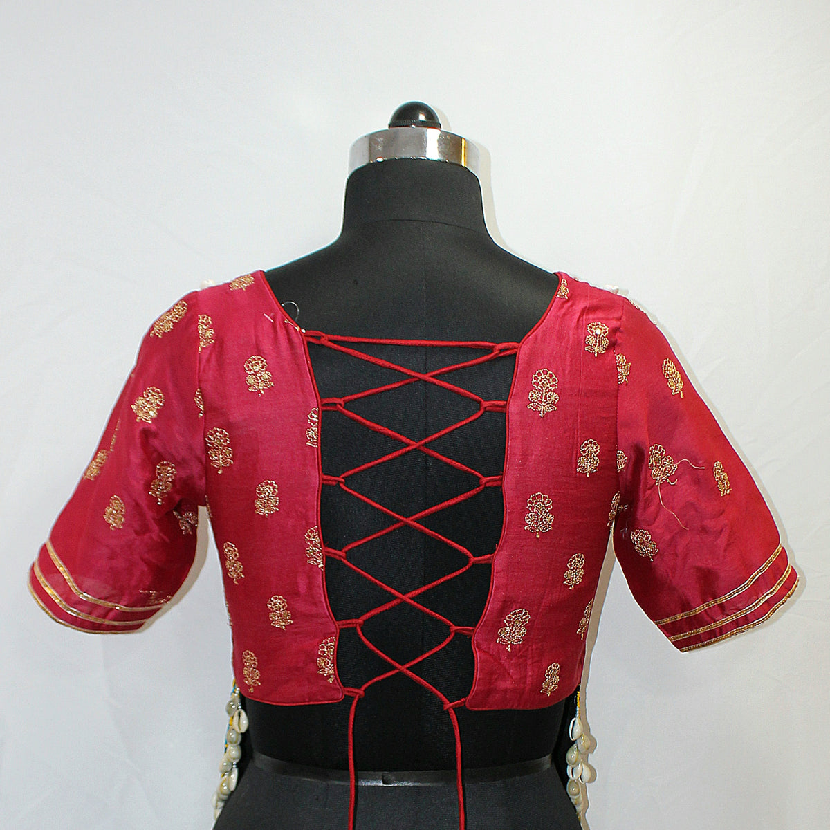 Maroon Red Long Navratri Blouse with Heavy Hand Work - image 2