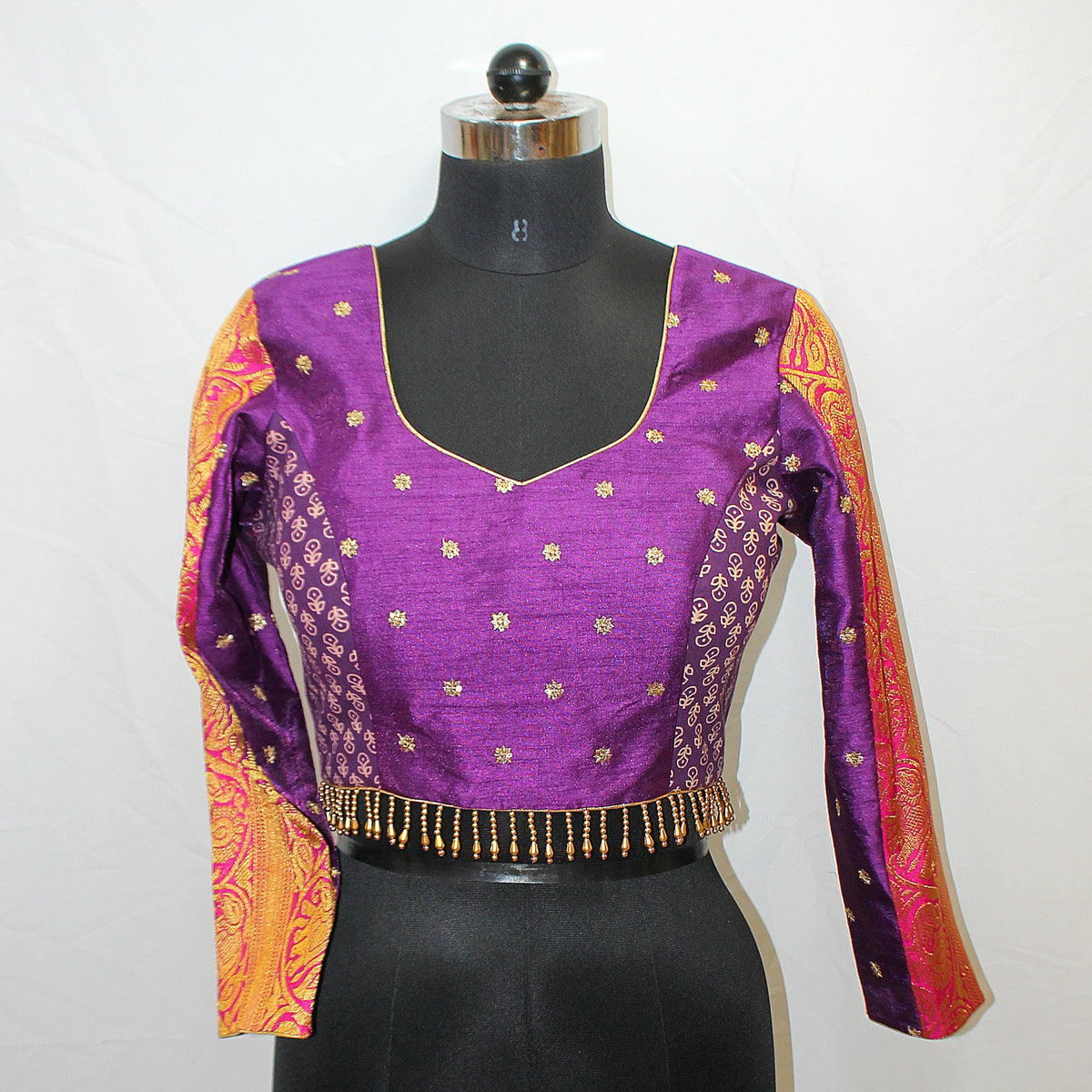Purple Full Sleeve Blouse in Pure Brocade Fabric - LABEL KAVITA