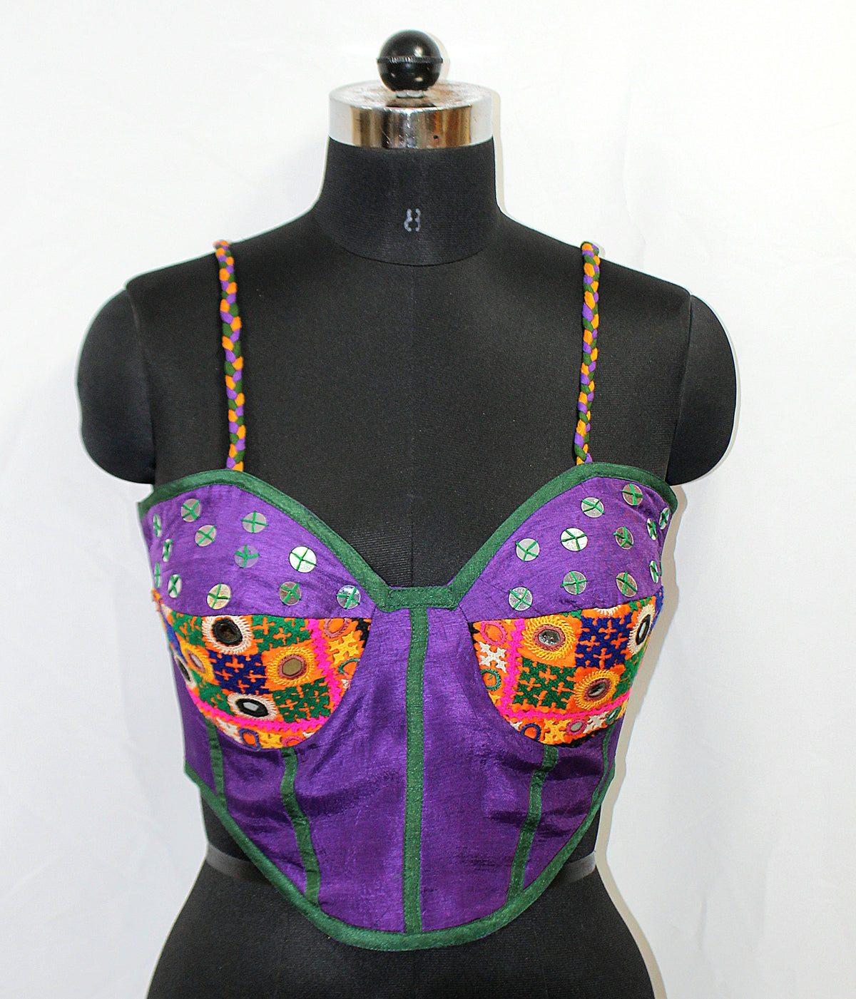 Deep Purple Shoulder String Blouse with Katori Hand Patch Work - LABEL KAVITA