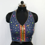 Halter Neck Hand & Mirror Work Blouse Top for Navratri - LABEL KAVITA