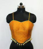Gold Sleeveless Blouse Top with Front Tassels for Navratri - LABEL KAVITA