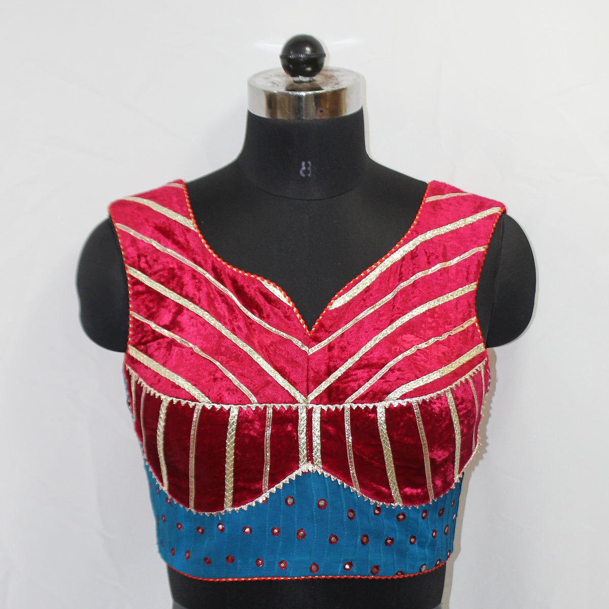 Velvet Designer Sleeveless Blouse Top with Hand & Lace Work - LABEL KAVITA