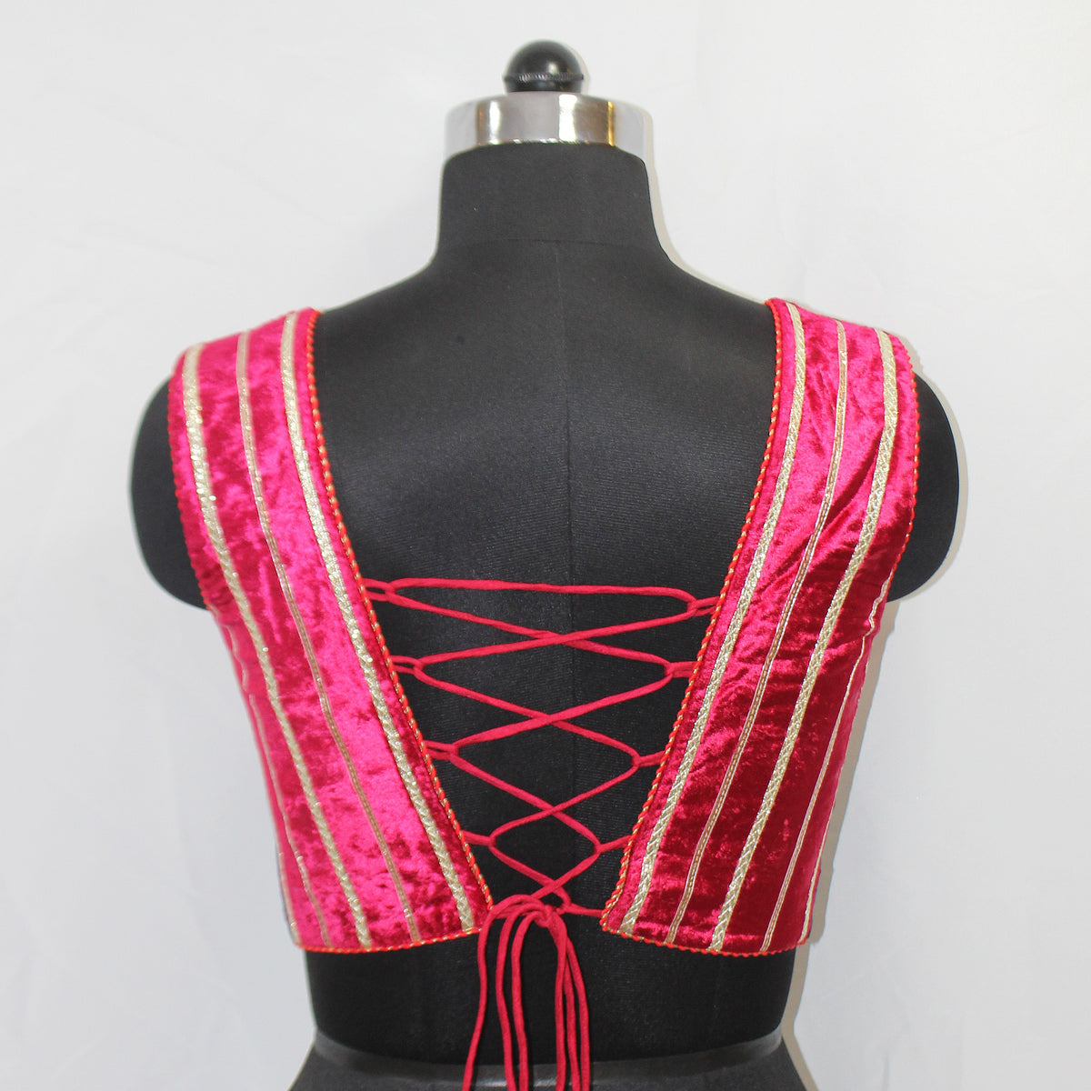 Velvet Designer Sleeveless Blouse Top with Hand & Lace Work - image 2