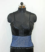 Half Black & Blue Denim Sleeveless Choli Top - LABEL KAVITA
