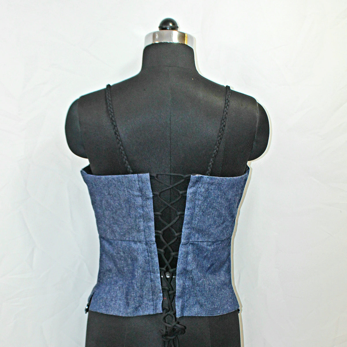 Half Black & Blue Denim Sleeveless Choli Top - image 2
