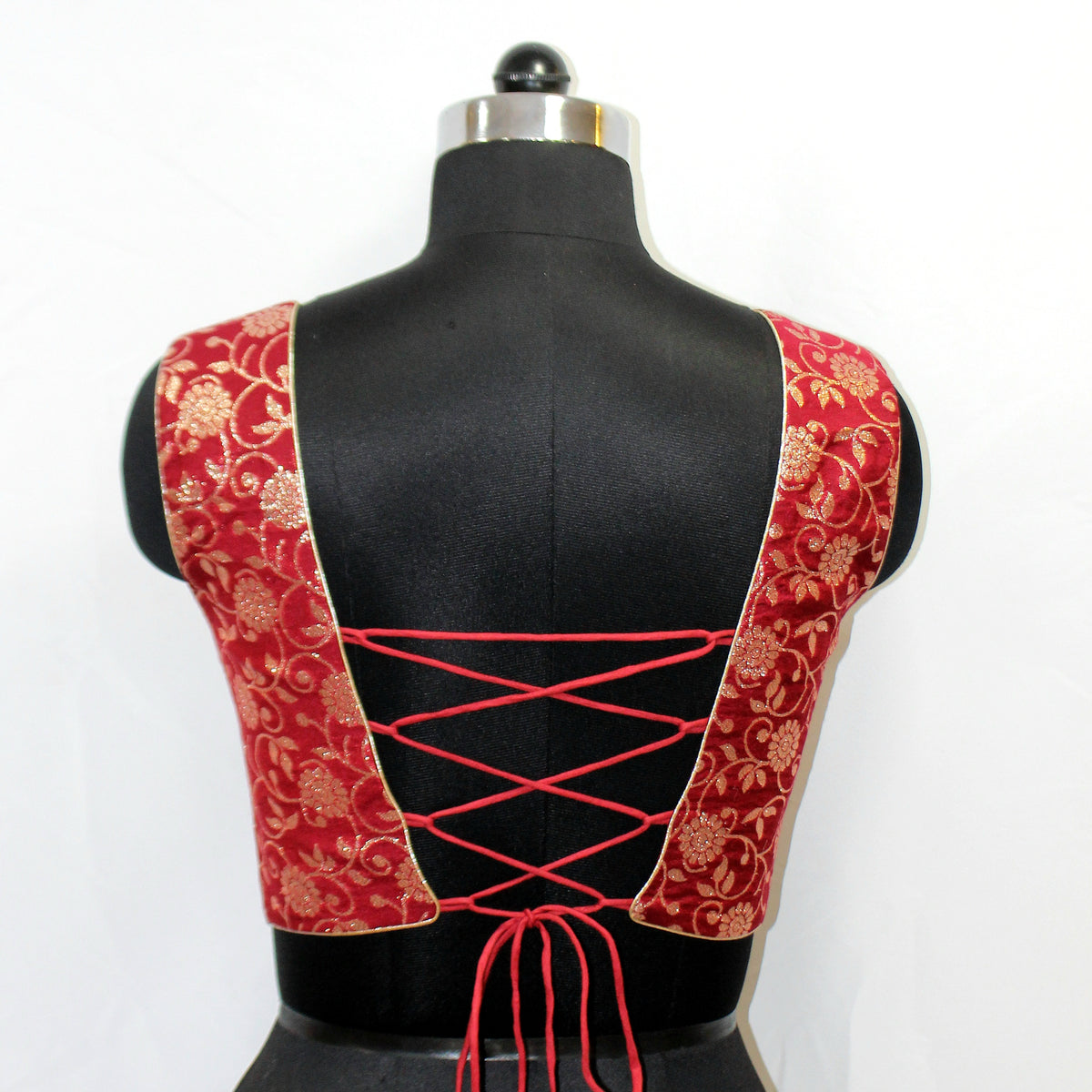 Maroon Red Sleeveless Blouse with Antique Fabric Work - image 2