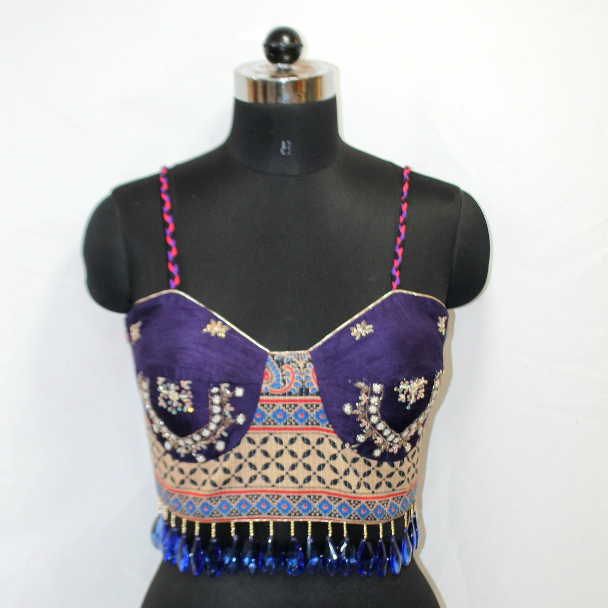 Shoulder Strap Choli with Hand Work & Stone Tassels - LABEL KAVITA