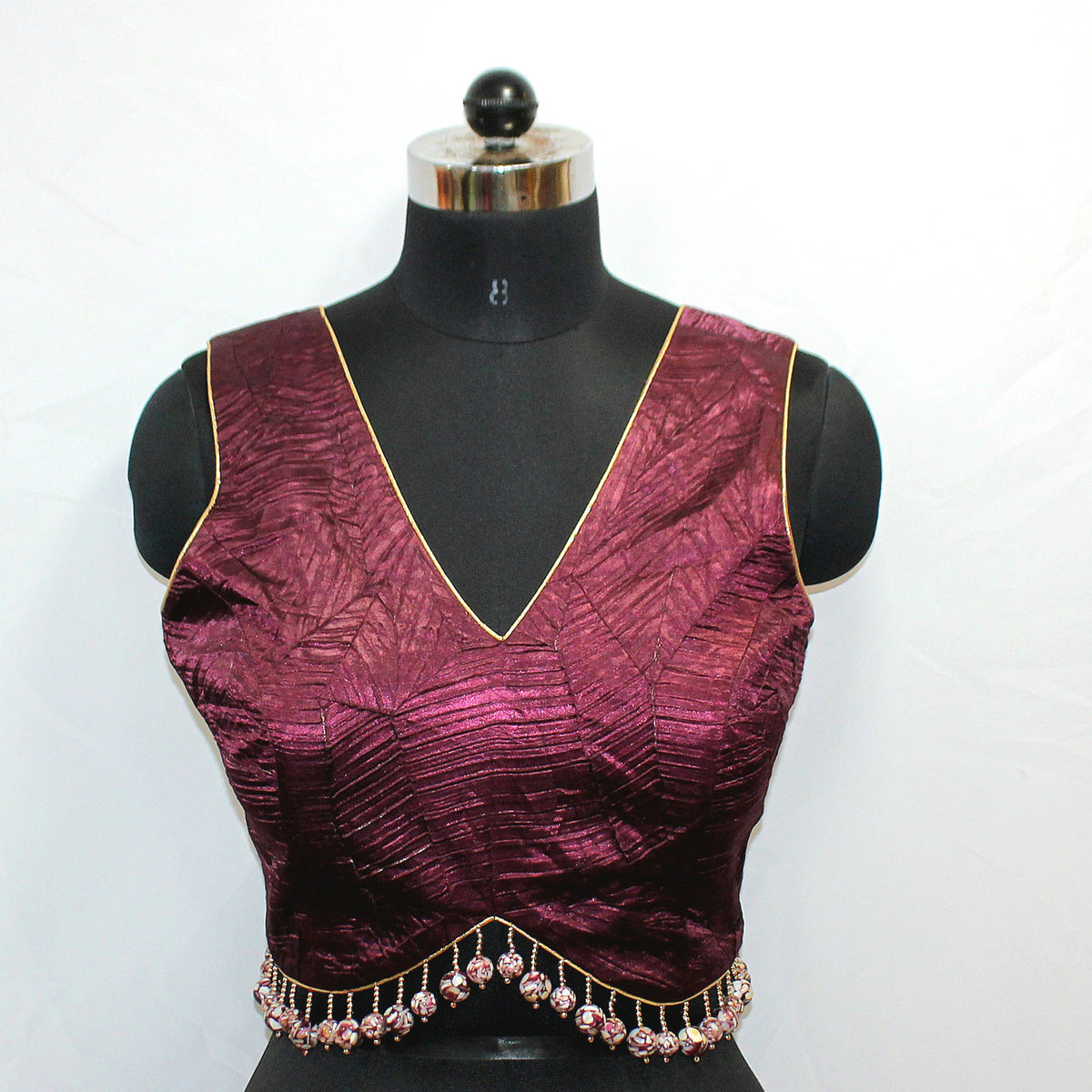 Magenta Sleeveless Blouse Top with Stone Ball Latkans - LABEL KAVITA