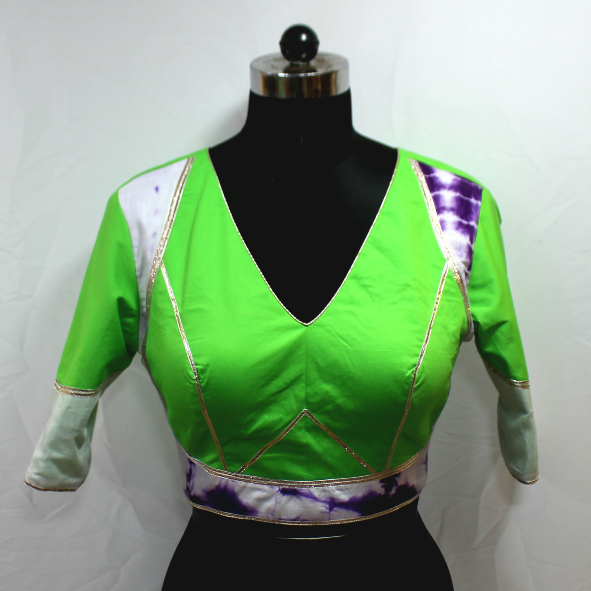Green Ombre Blouse with Sleeves for Navratri - LABEL KAVITA