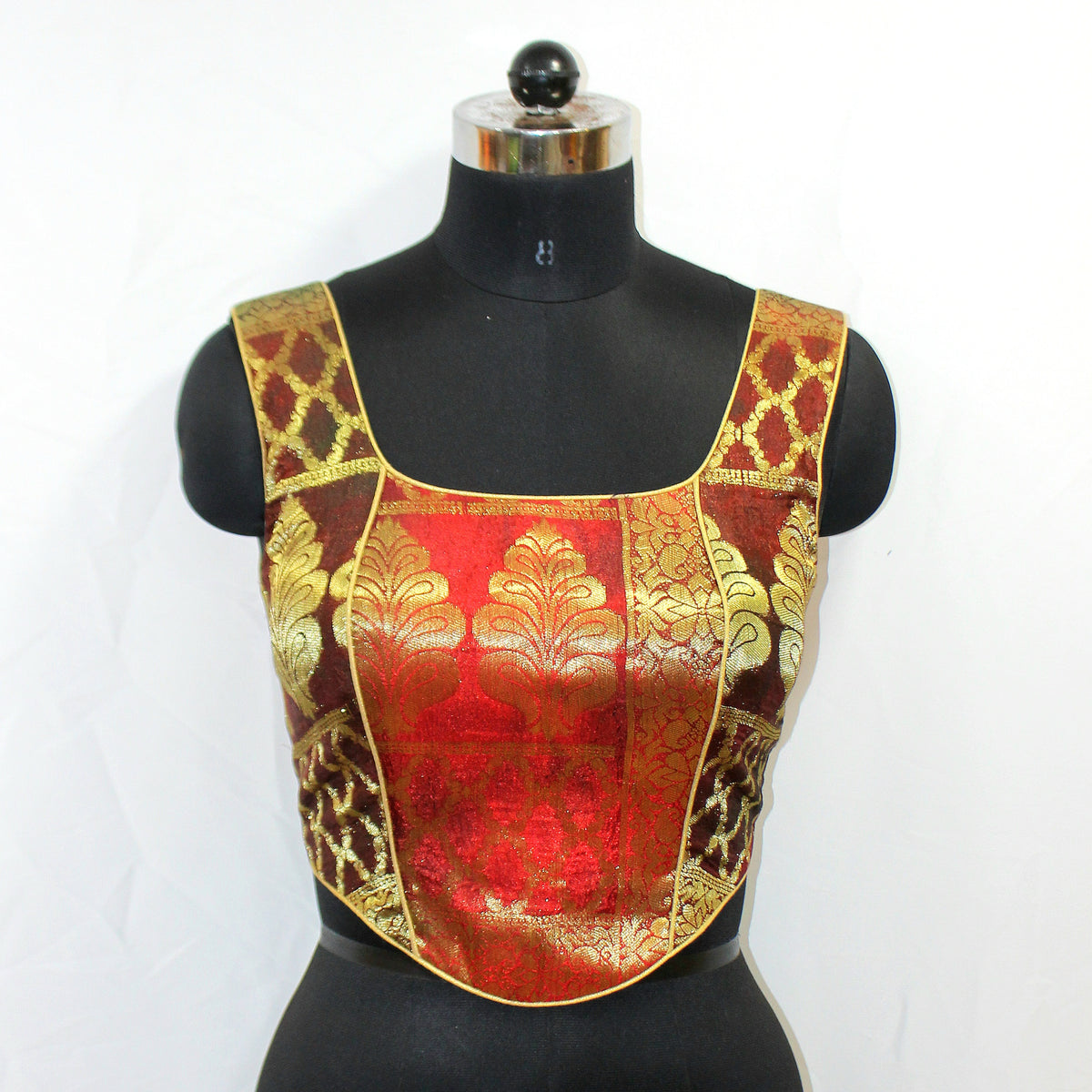 Red Brown Brocade Sleeveless Designer Blouse - image 2