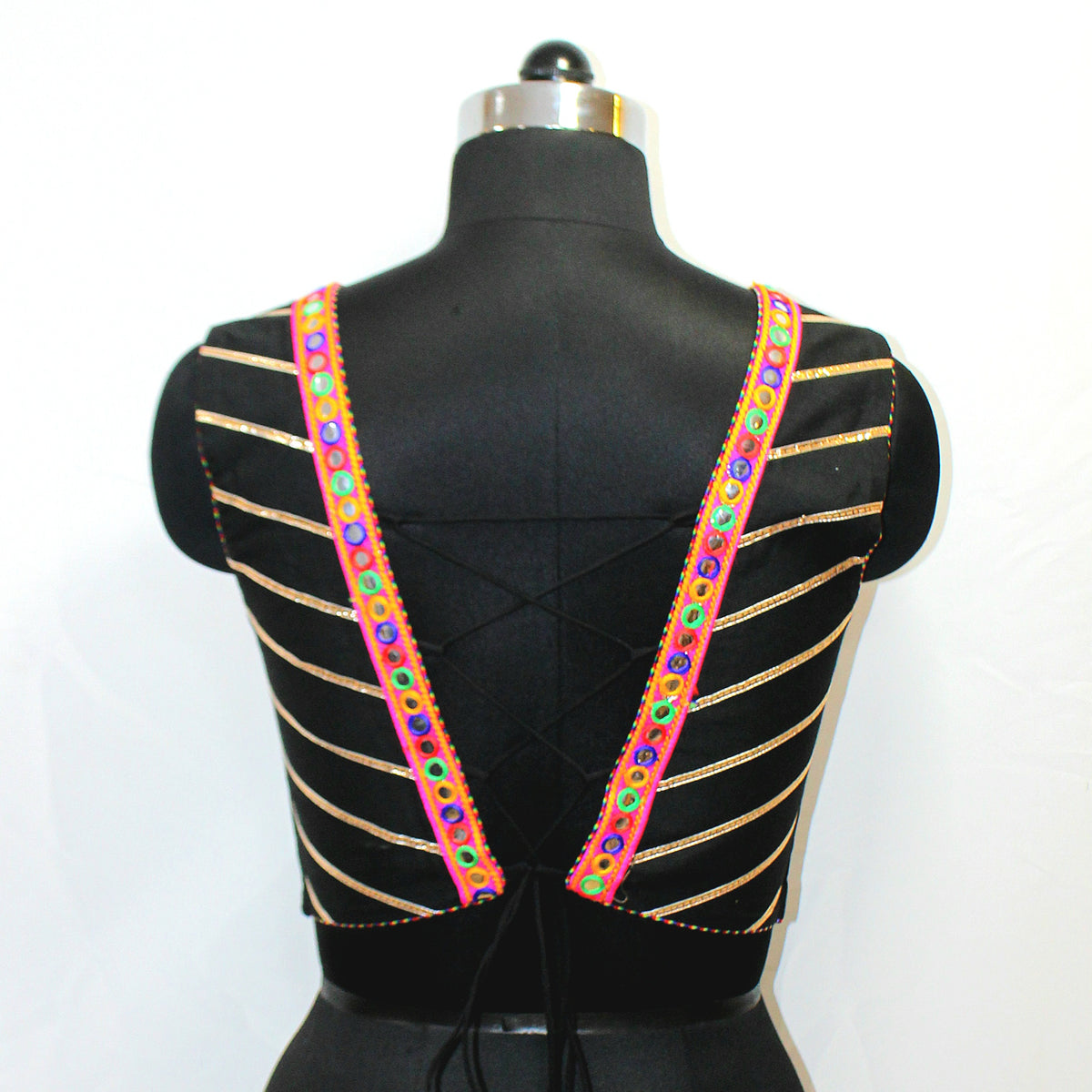 Black Designer Blouse Top with Hand Embroidery & Mirror Work - image 2