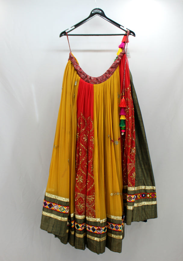 multicolour antique work lengha