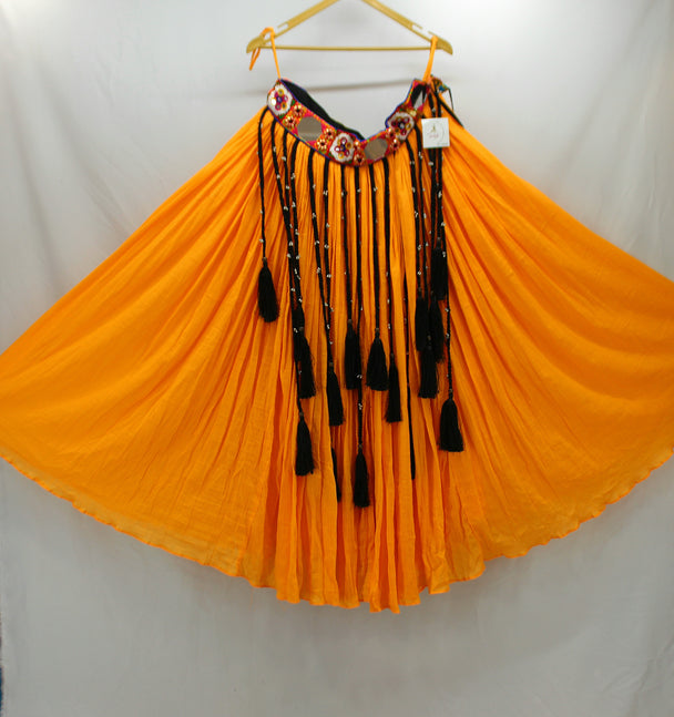 yellow crush mirror work belt lengha