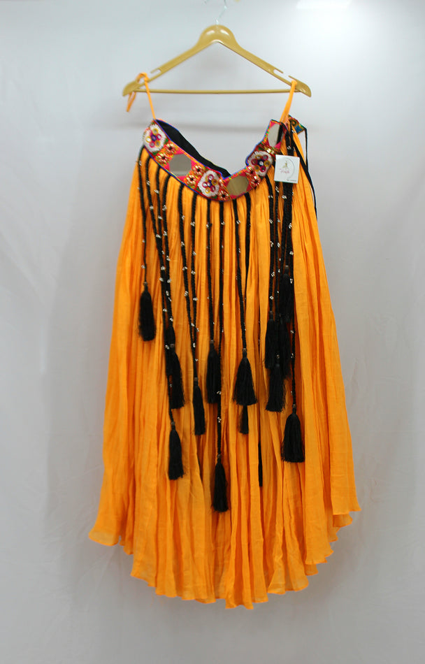 yellow crush mirror work belt lengha