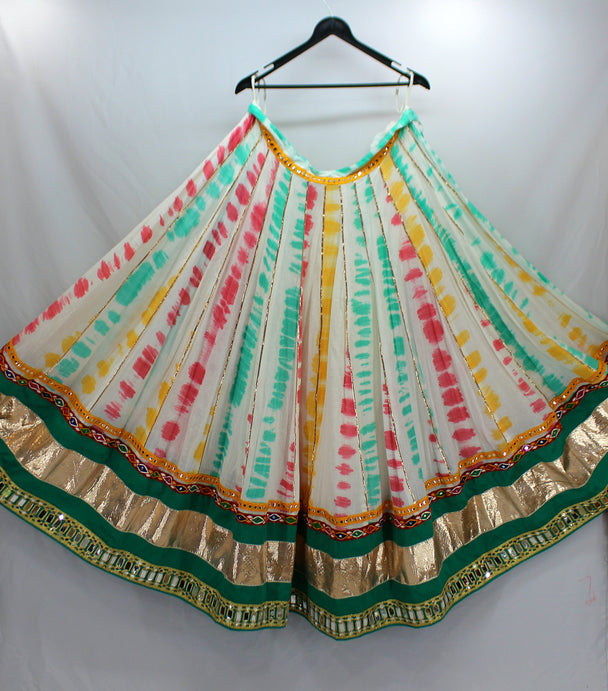 colourful shade with mirror and lace lengha