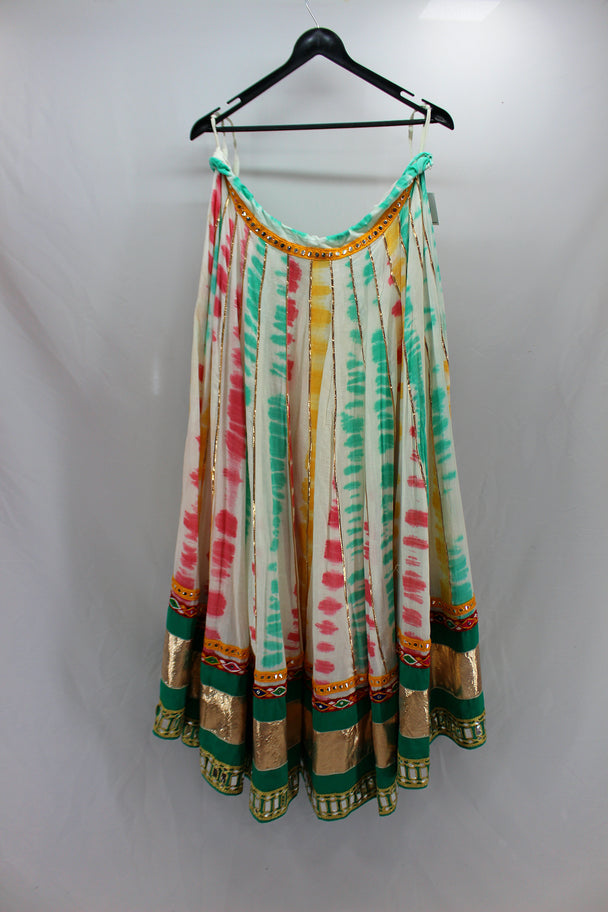 colourful shade with mirror and lace lengha