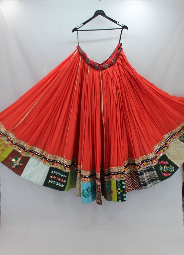 orange cotton lengha with lace and hand work