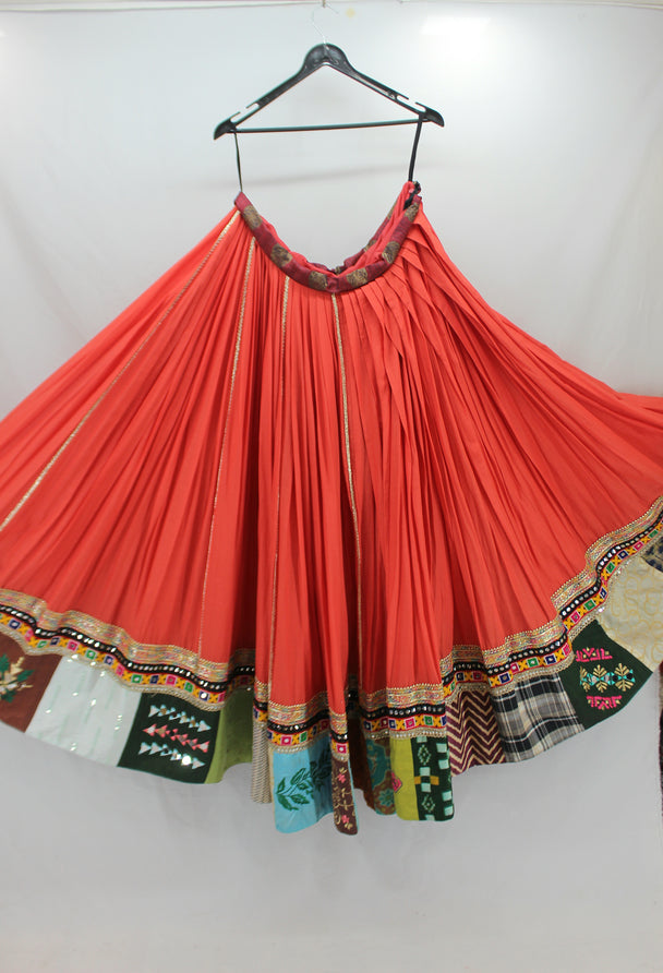 orange cotton lengha with lace and hand work