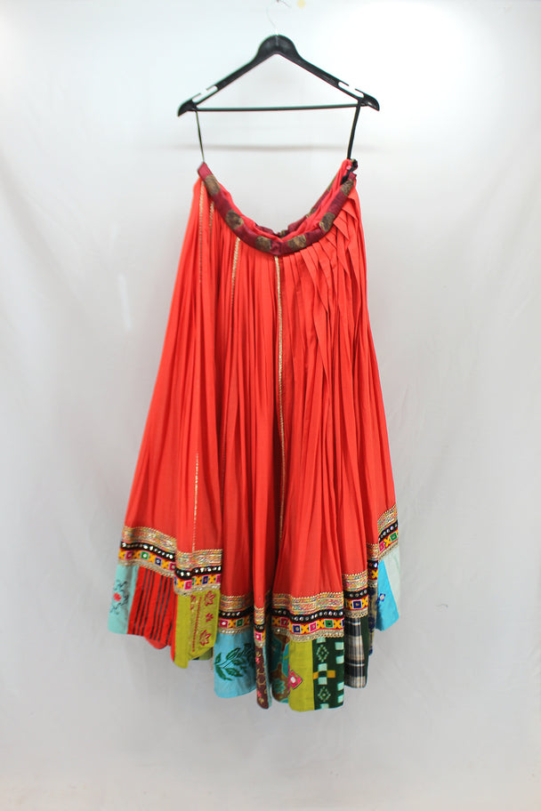 orange cotton lengha with lace and hand work