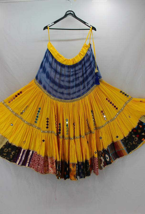 lengha yellow blue pattern with work